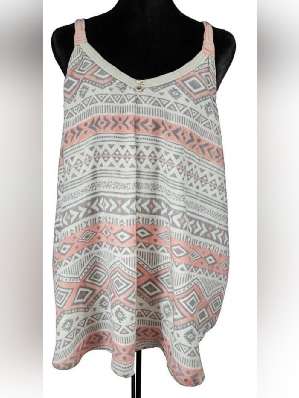 Women’s Aztec Print Sleeveless Tank Top - Coral & Cream XXL